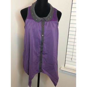 Purple and Grey Button Up Sleeveless Top